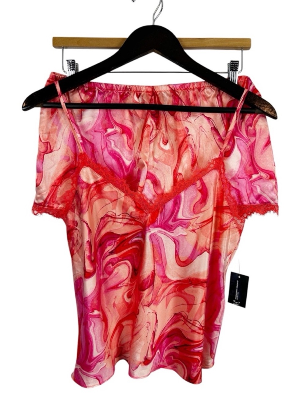 INC International Concepts Pink & Coral Lace Trim Pajama Set Size X-Small